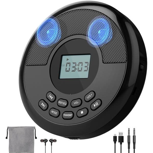 Portable cd walkman with bluetooth transimitting cd player portable with sers and earbuds discman rechargeable with USB 251025