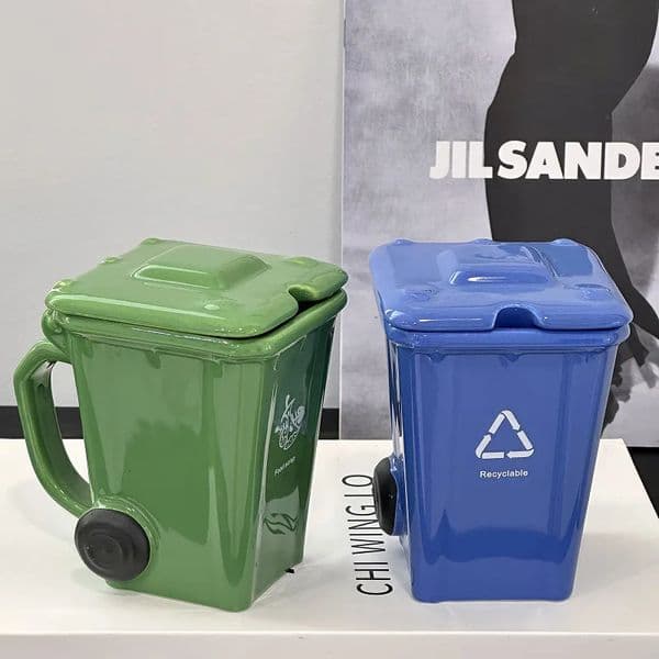 Creative Ceramic 3D Recycling Bin Mug Shape Garbage Trash Can Coffee Cup can modeling cup personality funny ceramic cups 251031