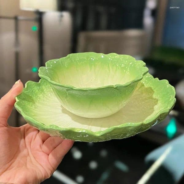 Plates Creative Cabbage Shaped Ceramic Salad Bowl Family Fruit Snack Plate Dinner Complete Tableware Kitchen Utensils Accessories
