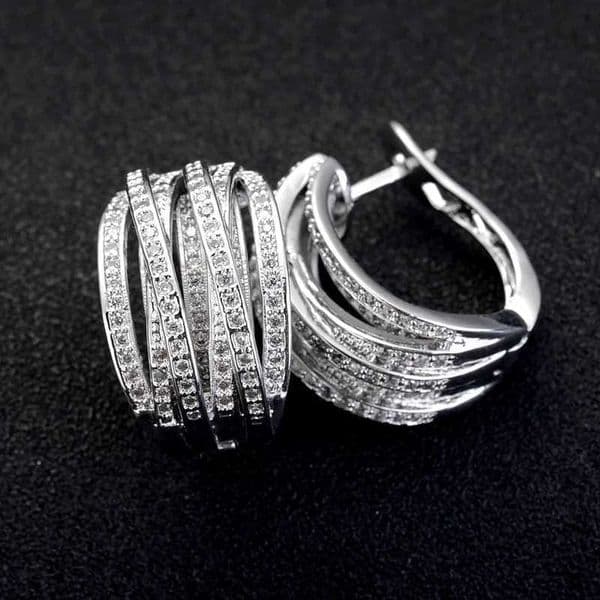 Huitan Fashion Silver Cross Ring Earrings Full Crystal Cubic Zirconia Statement Womens Earrings Trend Jewelry Y250401