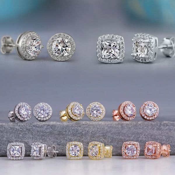 Stud HipHop Gold Diamond Earrings 18K White Gold Plated Zirconal Stud Earrings Round Square Cubic Zircon Earring for Men Women Shiny Crystal Earrings Jewelry Gift AA