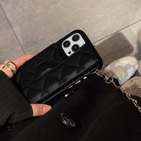 2026 New Crossbody Designer Phone Case For Apple Iphone 17 Pro perfume Max 16 Luxury Pebbled Leather Diamond Pattern Chains Wallet Card Hold