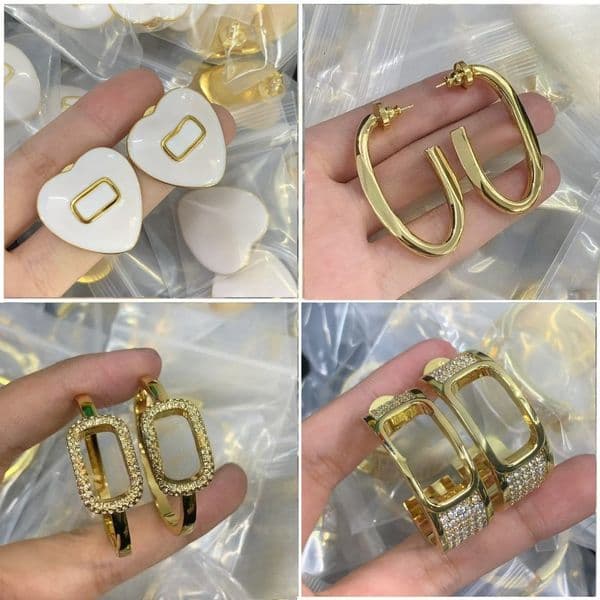 Classic Stud Earrings Designer Earring Letter Women 18K Gold Plated Brass Copper Wedding Jewelry High Quality Gift