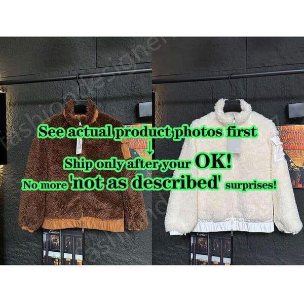 Womens Luxury Designer Teddy Fleece Short Winter Jacket MonLogo Pocket Down MonJacket Elastic Hem Stand Collar MonClothing Fashion Casual Winter Outerwear