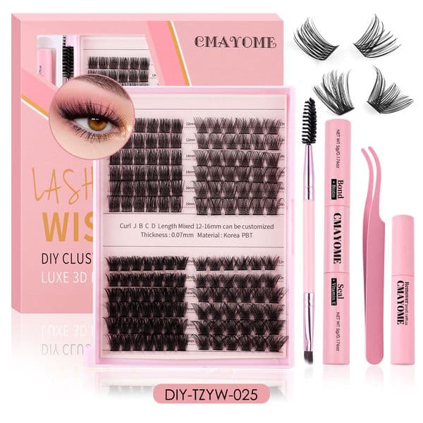 DIY Cluster Lashes Kit Soft Lightweight 150Pcs DIY Individual Eyelashes Fluffy Wispy Reusable Handmade D Curled Cluster Segmented Eyelash Extensions