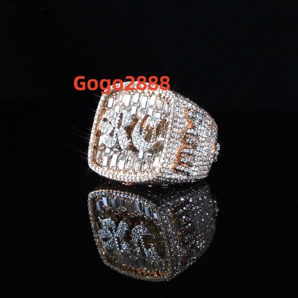 Hip Hop Style Custom Moissanite Ring for Men 925 Sterling Silver Letter Cuban Link Band Adjustable Size VVS Diamond Hot Selling