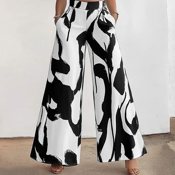 Mia Muse Womens Four Seasons Fashion Wild Graffiti Pocket Natural Waist Wide Leg Pants 250402