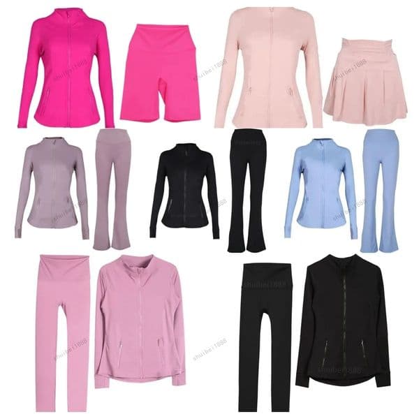 High Quality 2pcs Yoga Set Gym set Jacket and leggings Yoga Jacket Workout Elastic Waist leggings Fitness quick dry fitness Activewear Sweatshirt Zip up Sportwear
