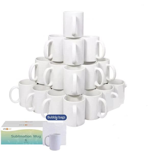 HTVRONT Sublimation Mugs 11oz Ceramic Blank Bulk Coffee Mug White Po Cups With Bubble Bag 251031