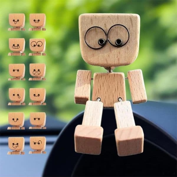 Shaking Man Statue Handmade Wooden Figurine with Feet Unique Car Dashboard Decoration Desktop Ornament for Home 251028BJ