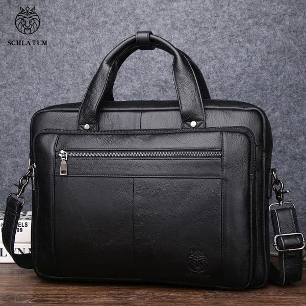 SCHLATUM Genuine Leather Bussiness Briefcases Black for Men handbags Laptop Briefcase Bags 16 inch Office Computer bag251103