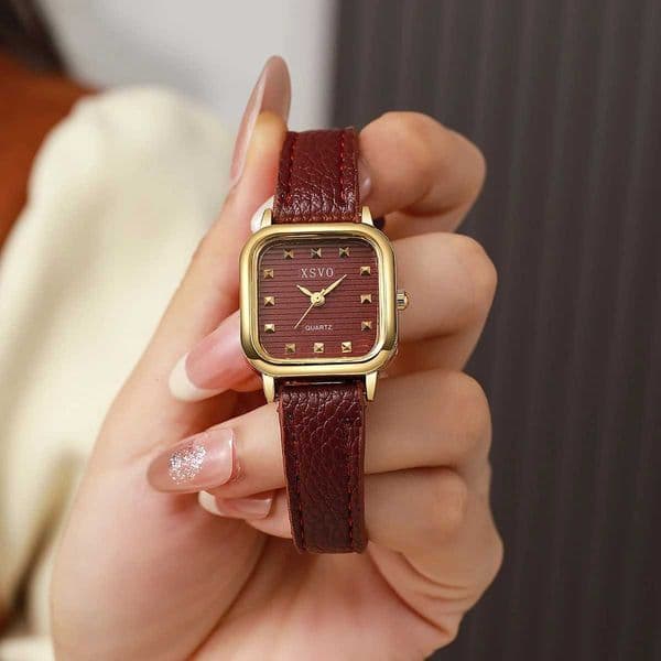 Fashion Ladies Quartz Watch with Square Dial Leather Strap for Christmas Halloween GiftXJ251103
