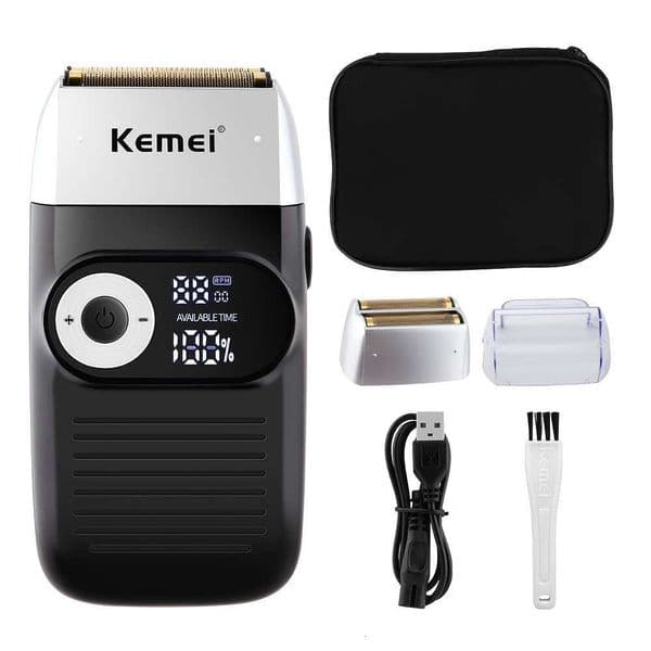 Kemei Km-2026 Men's Electric USB Rechargeable Portable Shaver, Comes With Storage Bag, Floating Dual Blade Heads, 3-Speed Adjustment, Low Voltage Operation