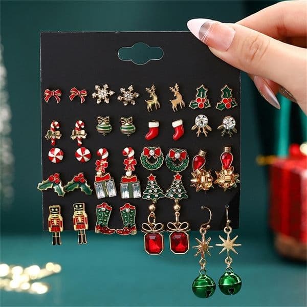 1220 Pair Christmas Earring Set For Women Shiny Crystal Zircon Snowflake Elk Bowknot Elk Xmas Tree Earring Girl Year Gifts 251131ww