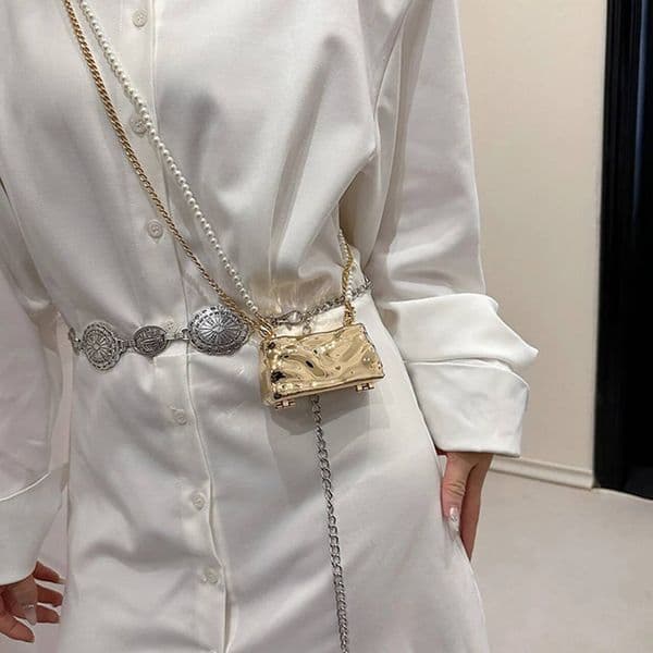 Metal Mini for Women 2024 New Fashion Ice Crack Pearl Chain Mouth Red Designer Shoulder Bag