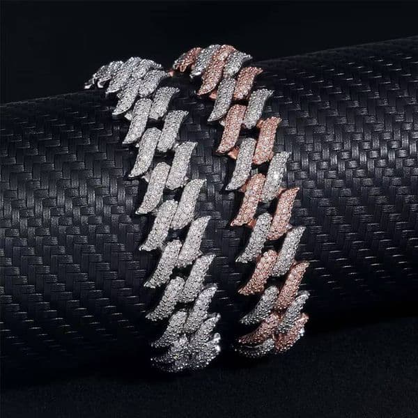 Rose Gold Silver 925 Sterling Moissanite Diamond Unisex Jewelry Link Chain Necklace Bracelet Popular Cuban Style