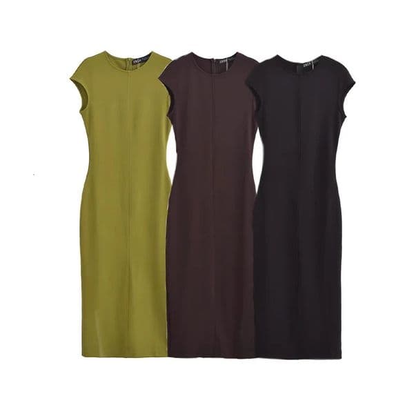 Willshela Womens Fashion Solid Back Zipper Straight Midi Dress Retro Oneck Sleeveless 250402A