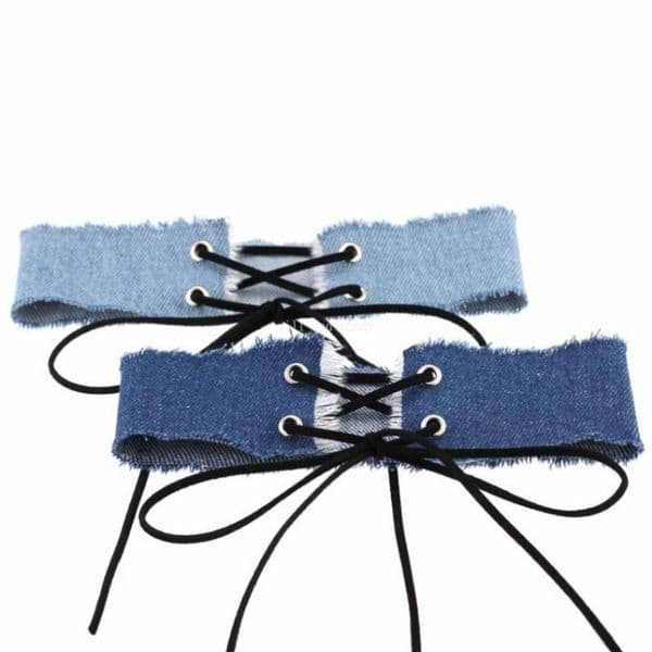 Gothic Lace Bandage Adjustable Denim Jeans Necklace Wide Choker Necklaces Neckband Collar Women Girls Costume Cosplay Nightclub Fashion Jewelry
