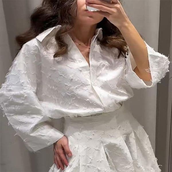 Elegant Shirt Skirt Set Women Lapel Long Sleeve Loose Tshirt High Waist Pleated Skirts Suits Autumn Street Lady Sets 251103