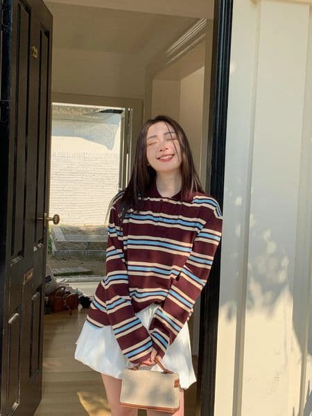 Summer Polo Shirts Woman Long Sleeve Crop Top Color Block Green Striped Print Polo Shirts Mujer Casual Tops Striped Brown Autumn 251104