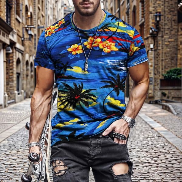 Hawaiian Mens Y2k Street Clothing Vintage Printed Casual Graphic Top 250402BJ