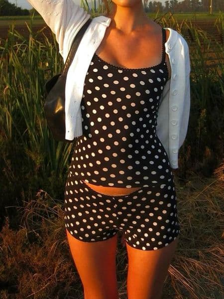 Dot Print Basic Halter Top Short Sleeve Womens Set Simple and Cute Waist Fashion Ultra Thin 250402