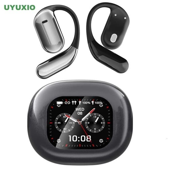 UYUXIO AI Language Translation Earbuds Real Time LCD Touch Screen Open Ear Wireless Headphone with 144 Language for Business 251103