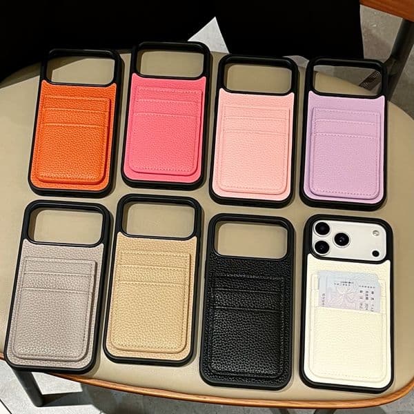 Two Pocket Pack Cases For Iphone 17 Air 16 Plus 15 Pro MAX 14 13 12 11 Leechee Litchi Grain Leather Credit ID Card Slot Box Orange Color Mobile Phone Back Cover