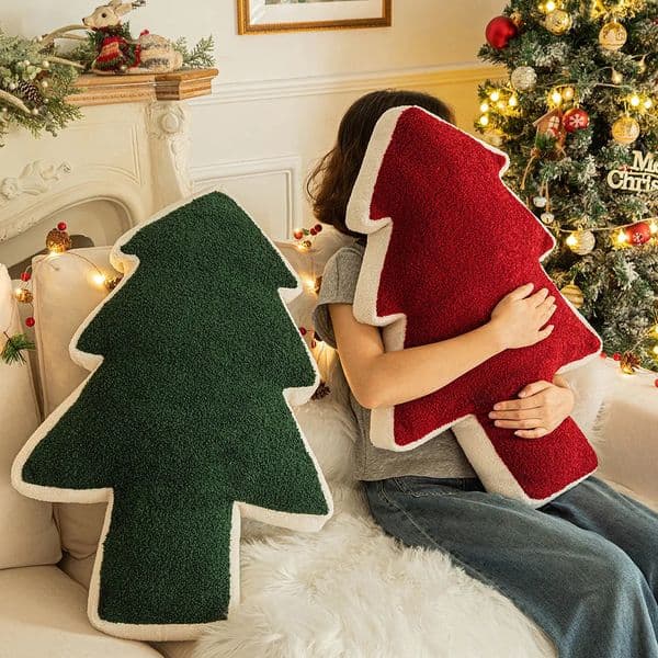 American Red Green Christmas Tree Shaped Plush Pillow Home Living Room Sofa Christmas Atmosphere Decoration Pillow Cushion 251103