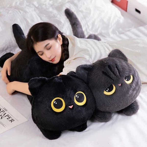 50-90cm Cute Black Cat Plush Toy Doll Kaii Big Cuddly Pillow Cushion Ins Black Cat Plush Toy Doll For Boy Girl Brithday GiftsXJ251104