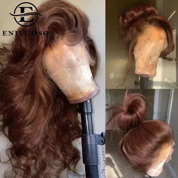 Chocolate Brown Lace Wig with Baby Hair Reddish Brown Colored 13x4 HD Body Wave Lace Front Wigs For Women Synthetic Glueless Wig 251103