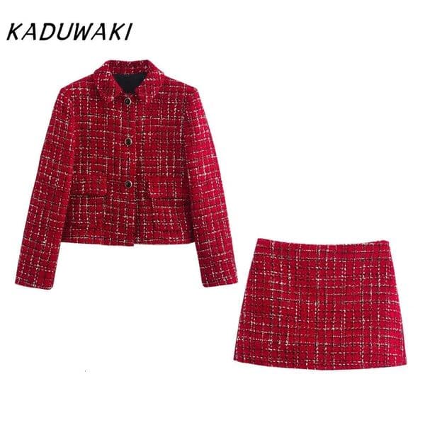 KADUWAKI Womens Tweed Jacket Skirts Autumn Oneck Long Sleeve Button Coat Elegant 2 Piece Set Women Sheath Mini Skirt Outfits 251104BANJIA