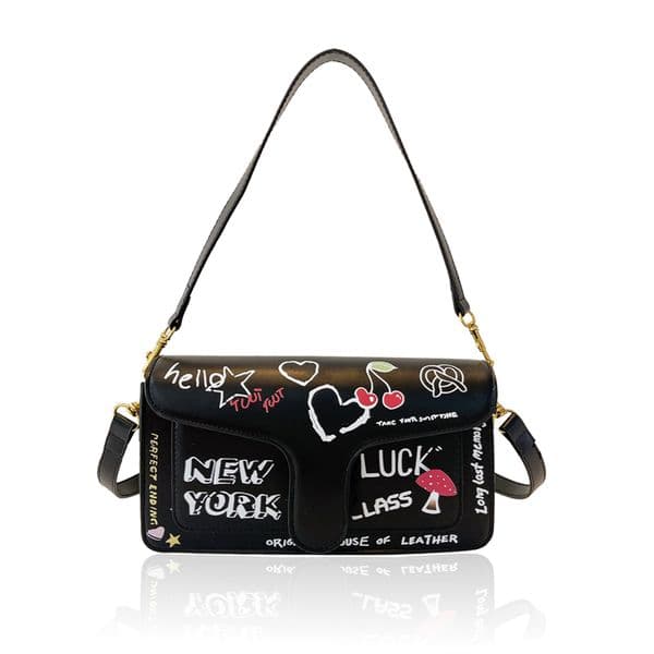 Brand Designer Shoulder Bag for Women, Graffiti Stylish Crossbody BagCover handbag in Black White colors 2028-2