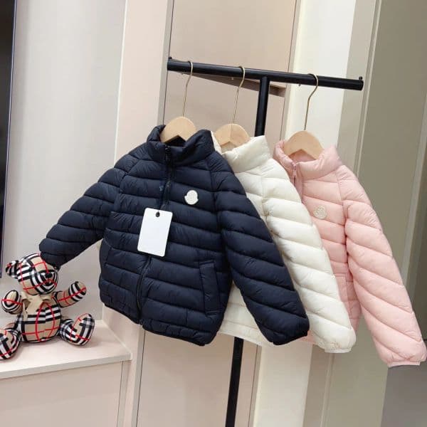 M Kids stand collar designer embroidered badge coat baby autumn and winter cotton clothing top brand comfortable warm white black pink girl boy jackets dhgate
