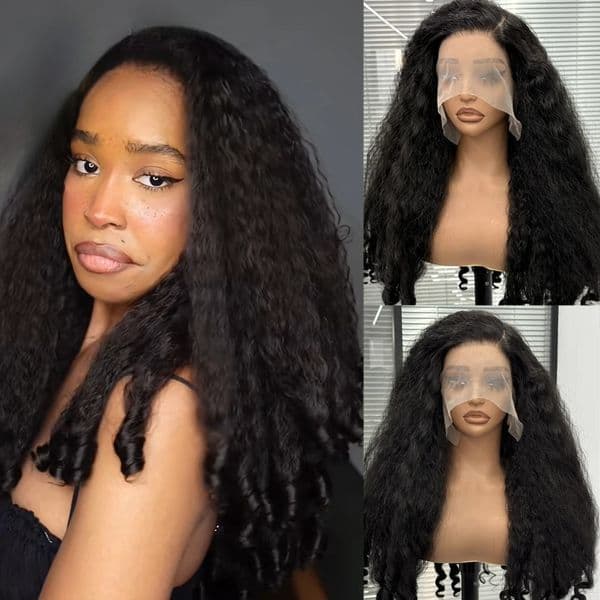 Black Wig Yaki Straight Human Hair Wigs 360 Full Lace Wigs Brazilian 40 Inch Kinky Straight 13x4 13x6 HD Lace Frontal Wig Preplucked Ready To Wear