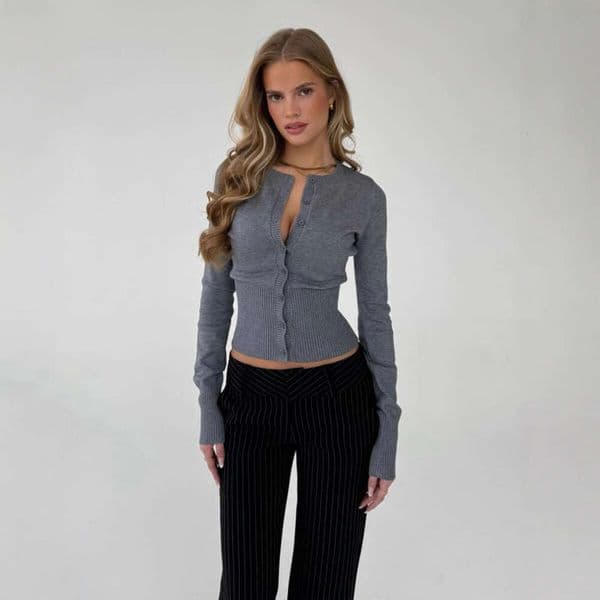 Cross-Border Long-Sleeved European American Autumn and Winter New Slim-Fit Knitted Bottoming Shirt Sweater Cardigan Women
