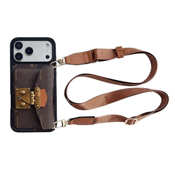 Crossbody Wallet Phone Case Designer iPhone Case for iPhone 17 Pro Max 16 Pro 15 14 13 12 16 Plus Samsung Galaxy S25 ultra S24 plus S23 S22 Case Leather Card Holder Lanyard