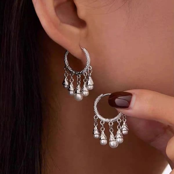 925 Sterling Silver Hoop Earrings Pearl Droplet Irregular Vintage Punk For Women Girl Gift Jewelry Drop Wholesale 251131