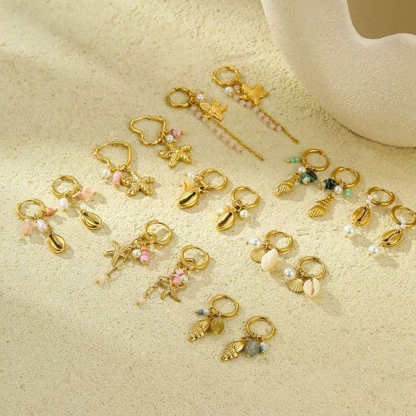 And Summer Hot Stainless High-End Ocean Style Starfish Natural Stone Studs Titanium Steel Earrings For Women