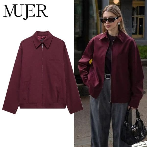 MUJER Zipper Bomber Jackets for Women Fall Outerwears Overcoat Female Long Sleeve Loose Jacket Women Coats Retro Womens Jacket 251104