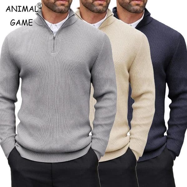 Autumn Mens Quarter Zip Pullover Dress Slim Sweater Mock Neck Sweaters Casual Long Sleeve Pullovers Outerwear Winter Warm Tops 251105