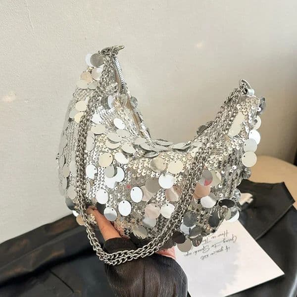 Korean Chain Sequins Crossbody Bag Evening Clutch Dinner Party Wedding Purses Handbag Female Underarm Shoulder 251105
