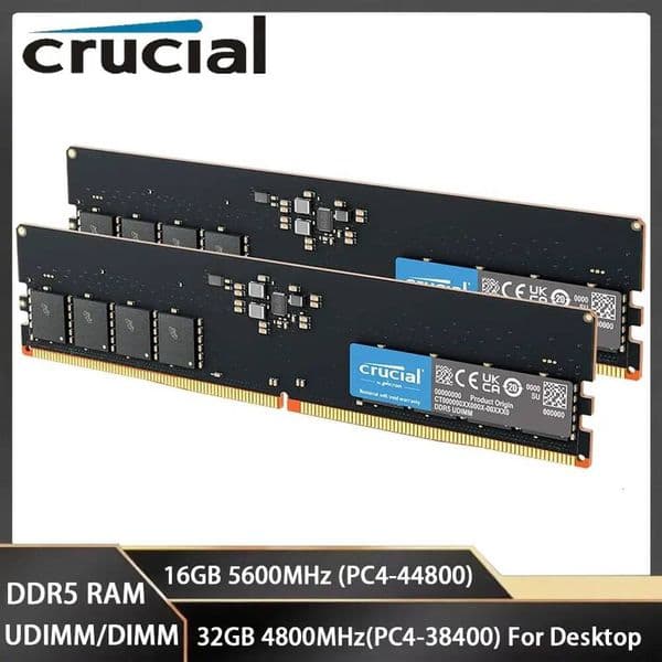 Crucial Memoria RAM ddr5 16GB 5600MHz 32GB 4800MHz UDIMM 288Pins PC5-38400 44800 Gaming Desktop PC Memory For Intel AMD CPU RAMs