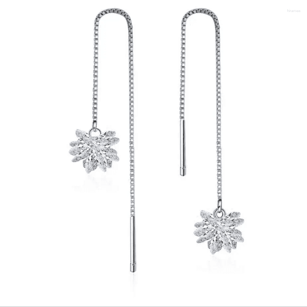 Dangle Earrings Real. 925 STERLING SILVER Jewelry Pull Through Flower Chain Threader Long GTLE279