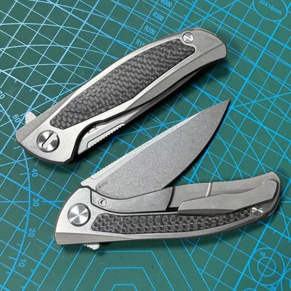 Shirogorov F95 Flipper Folding Knife 3.74" M390 Point Blade, TC4+Carbon Fiber Handles