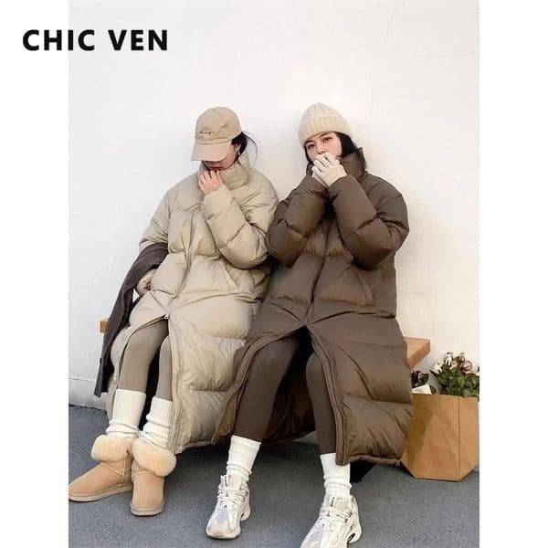 CHIC VEN Women Down Coats Long Thick Warm Down Jackets Overcoat White Duck Down Loose Casual Jacket Autumn Winter 251104