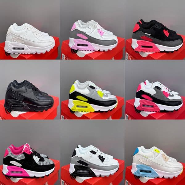 Designer 90s Kids Shoes Baby Toddler Classic 90 Brand Kids Black White Green Pink Red Children Boy and Gril Sport Sneakers Outdoor Sports