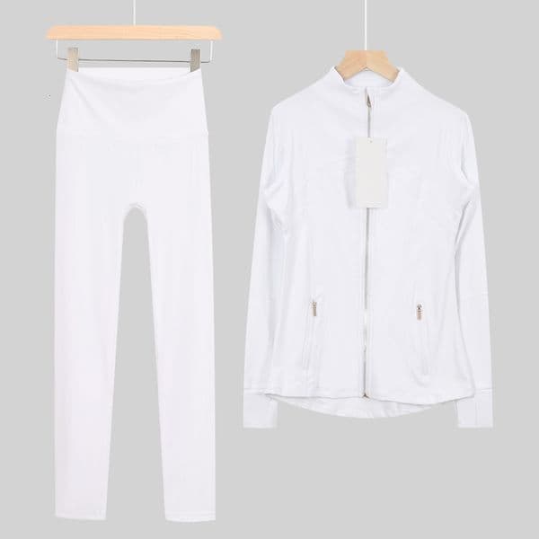 Light Color Yoga Set Stand-up Zipper Jacket Drak Color Training Sets Womens Long Pants Loose Sports Sleeve Shirts YGS096