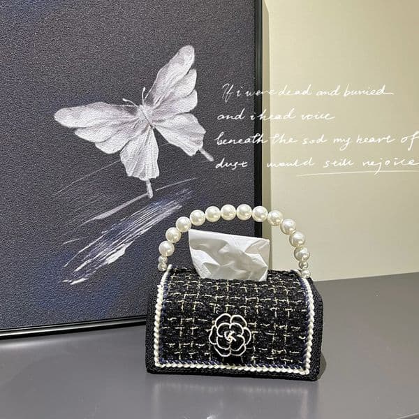 Designer Luxury Creative Tissue Box Napkin Holder Desktop Bedroom Coffee Table Paper Drawer Creative Pearl Handbag 3D Floral Car Organizer Desktop Decor