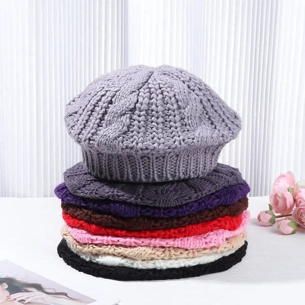 Winter Warm Vintage Ribbed French Artist Cap Painter Hat Knitted Cap Beret Hat 251105